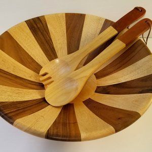 Vintage Mid-Century Modern 3-Piece Wooden Salad Bowl Set - BRAND NEW